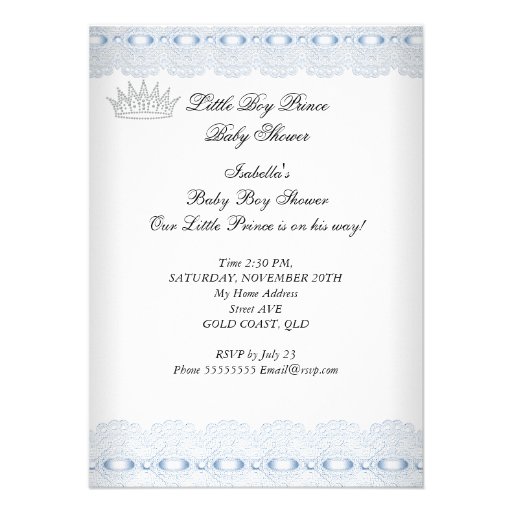 African American Baby Shower Blue Lace Boy Prince Custom Invitations