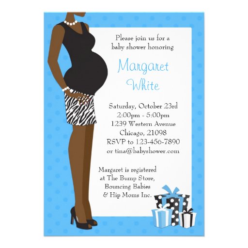 African American Baby Shower Blue with Zebra Personalized Invite