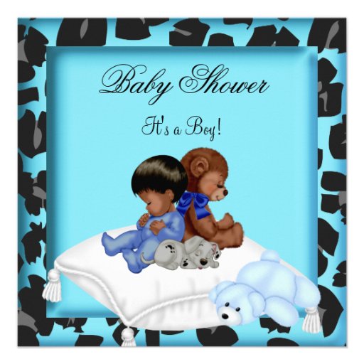 African American Baby Shower Boy Animal Bear Invites