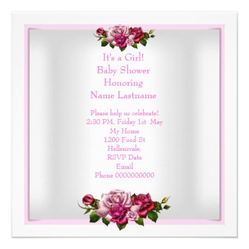 African American Baby Shower Cute Girl Pink Roses Personalized Announcements