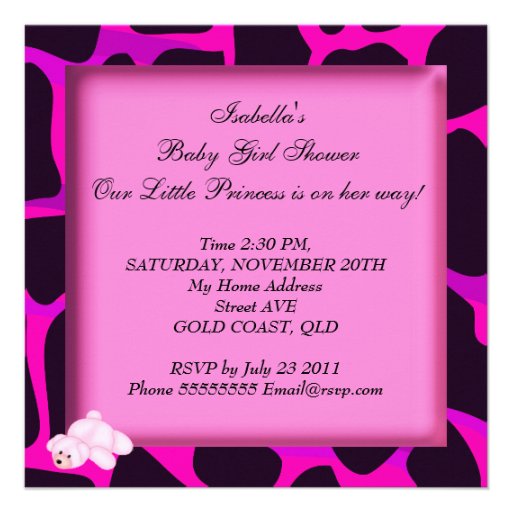 African American Baby Shower Girl Hot Pink Bear Custom Invitations