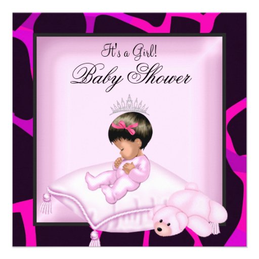 African American Baby Shower Girl Hot Pink Black Custom Announcements