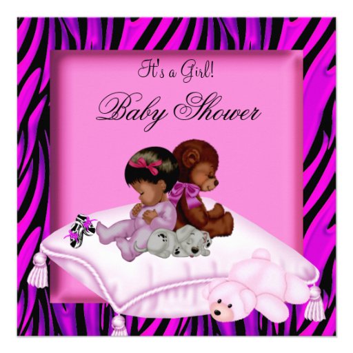 African American Baby Shower Girl Hot Pink Zebra Personalized Invitations
