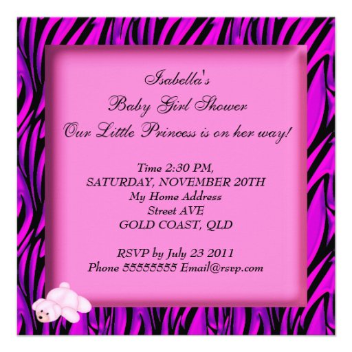 African American Baby Shower Girl Hot Pink Zebra Personalized Invitations