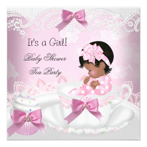 African American Baby Shower Girl Pink Baby Teacup Announcement