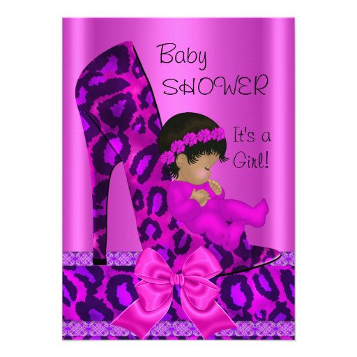 African American Baby Shower Girl Pink Leopard Announcement