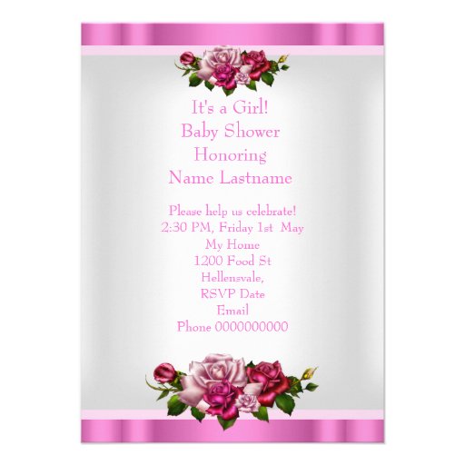 African American Baby Shower Girl Pink Roses Personalized Announcement