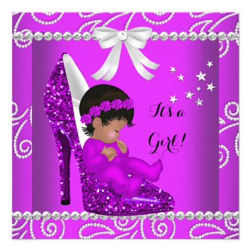 African American Baby Shower Girl Pink Shoe Custom Invites