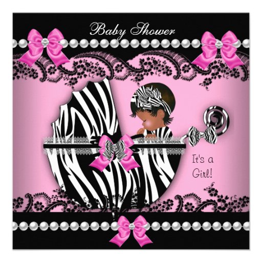 African American Baby Shower Girl Pink Zebra Personalized Invites