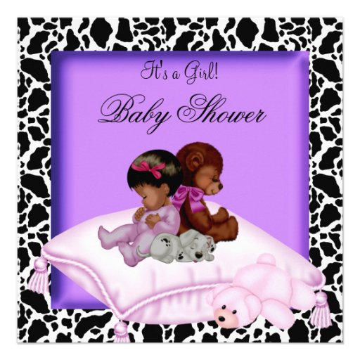 African American Baby Shower Girl Purple Custom Announcements