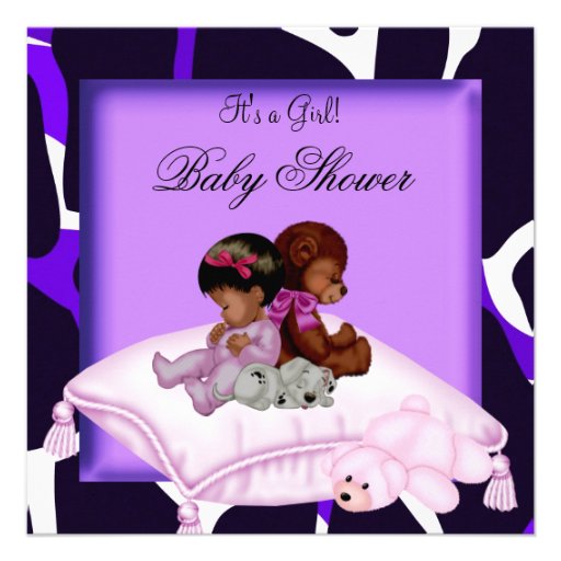 African American Baby Shower Girl Purple Custom Invites