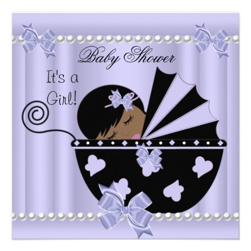 African American Baby Shower Girl Purple Custom Announcements