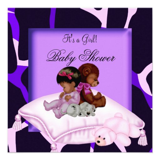 African American Baby Shower Girl Purple Pink Invitation