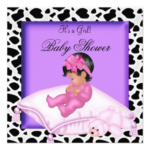 African American Baby Shower Girl Purple Pink Announcements