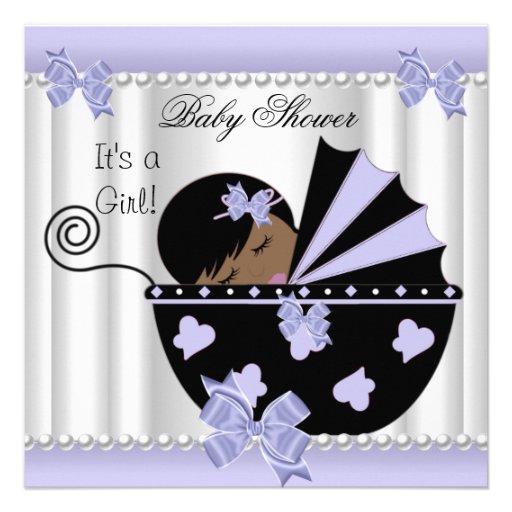 African American Baby Shower Girl Purple White Custom Invitation