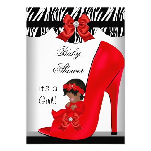 African American Baby Shower Girl Red Baby Shoe 2 Announcements