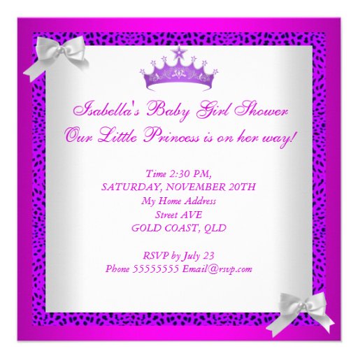 African American Baby Shower Purple Pink Leopard Custom Invitations