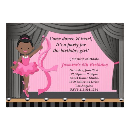 African American Ballet Dance Birthday Party Custom Announcements