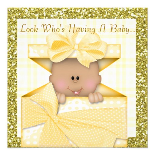 AFRICAN AMERICAN BLING BABY SHOWER  INVITATION YEL (front side)