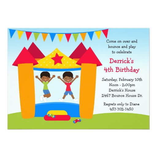 African American Bounce House Birthday Party Custom Invite