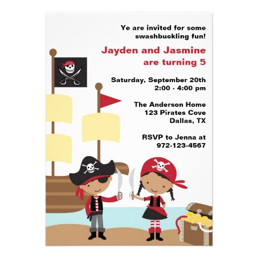 African American Boy and Girl Pirate Invitations