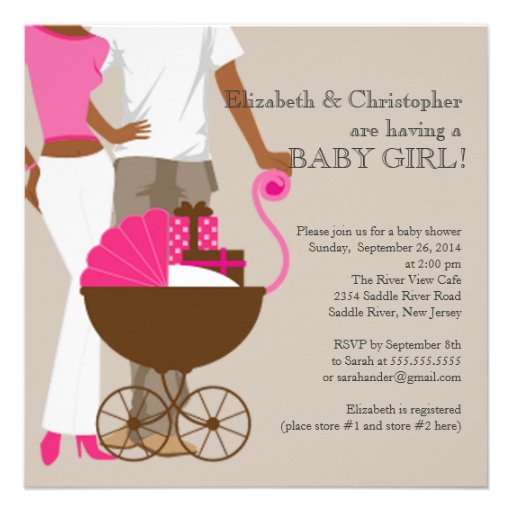 African American Carriage Couple Baby Shower Custom Invites