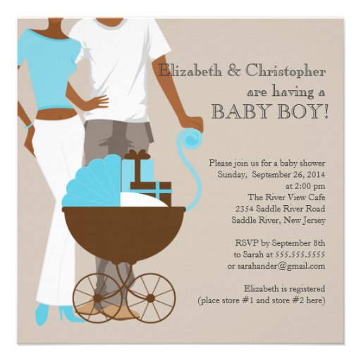 African American Carriage Couple Baby Shower Personalized Invitations