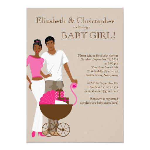 African American Couple Carriage Baby Shower Personalized Announcement