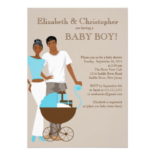 African American Couple Carriage Baby Shower Announcements