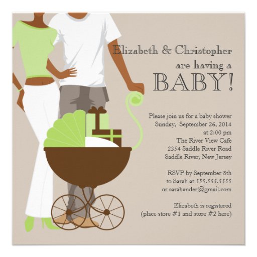 African American Couple Gender Neutral Baby Shower Custom Invitations