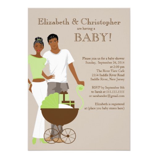 African American Couple Gender Neutral Baby Shower Personalized Invitations
