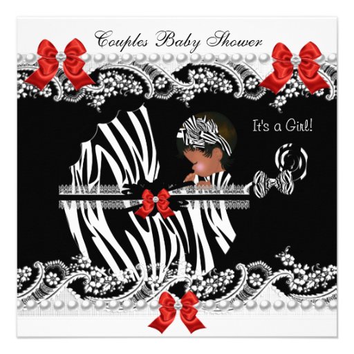 African American Couples Baby Shower Girl Zebra Custom Invite