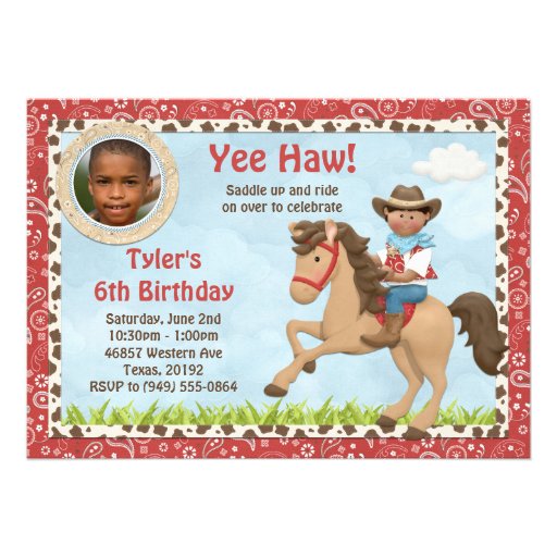 African American Cowboy Horse Kids Birthday Party Card