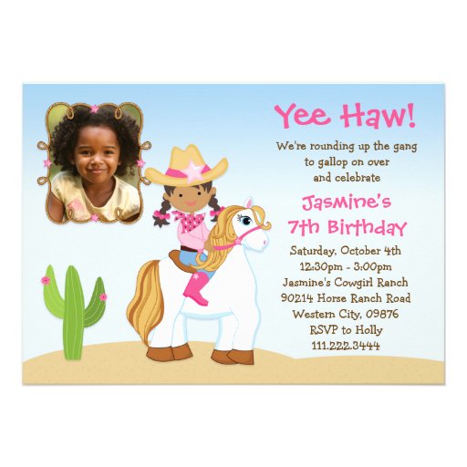 African American Cowgirl Horse Birthday Party Personalized Invite