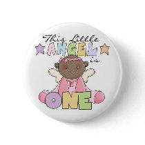 African American Girl Angel 1st Birthday Buttons
