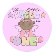 African American Girl Angel 1st Birthday Round Sticker