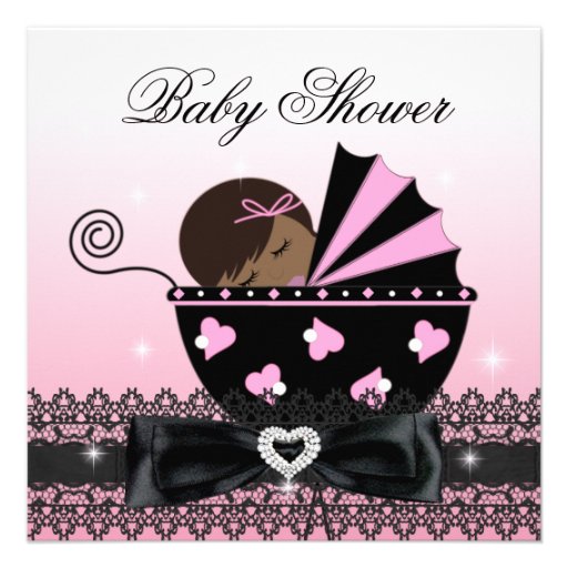 African American Girl Baby Shower Party Pink Personalized Invitation