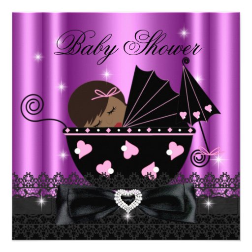 African American Girl Baby Shower Party Pink Custom Invite