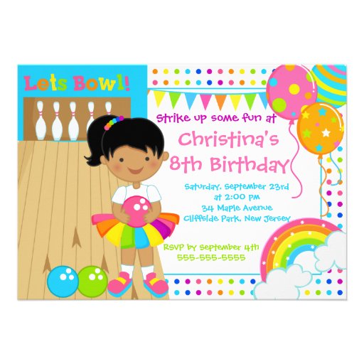 African American Girl Bowling Birthday Party Announcement