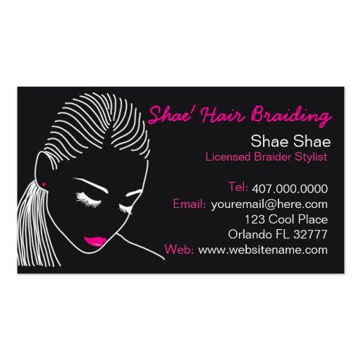 African American Hair Braider Salon Business Card (front side)