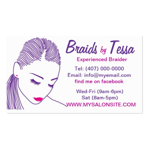 African American Hair Braiding Salon Business Card (front side)
