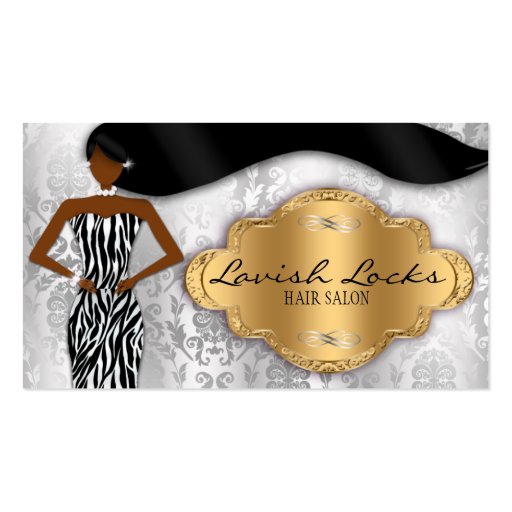 African American Hair Stylist Silver Gold Zebra Business Cards (front side)