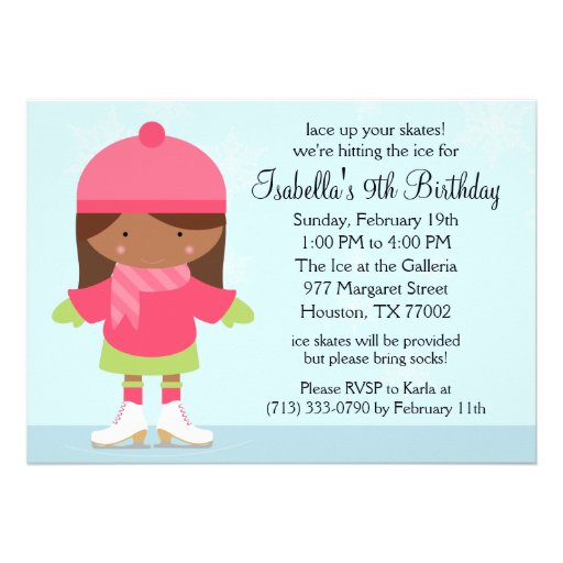 African American Ice Skating Birthday Party Personalized Invitation