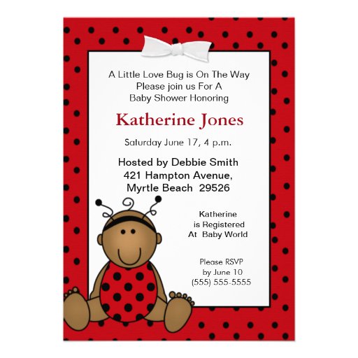 African American  Ladybug Baby Shower  Invitation (front side)