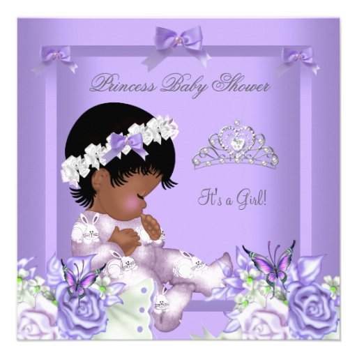African American Lavender Gray Baby Shower Girl 4 Announcement