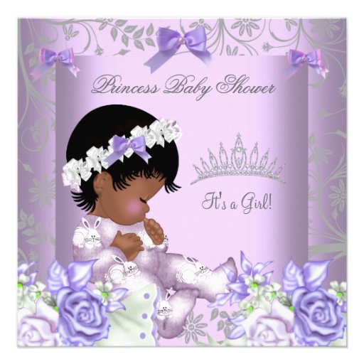 African American Lavender Gray Baby Shower Girl Invitation
