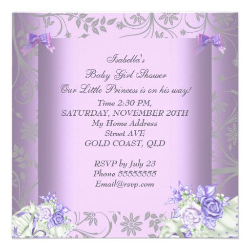 African American Lavender Gray Baby Shower Girl Invitation