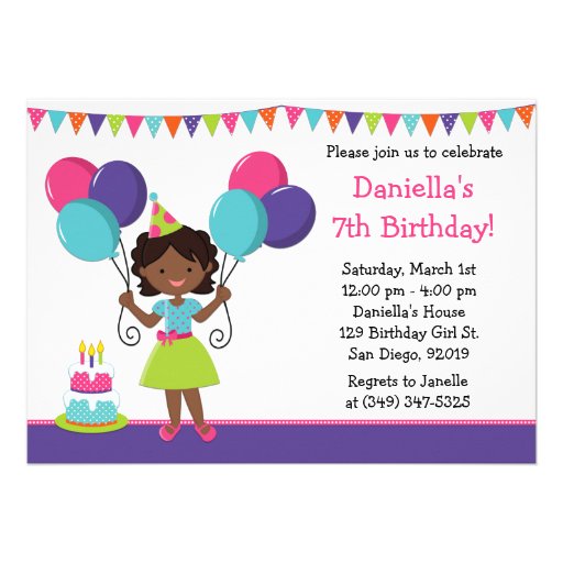 African American Little Girl Birthday Party Custom Invite