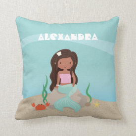 African American Little Mermaid Girls Room Decor Pillow