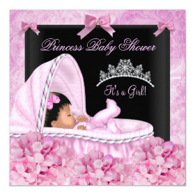 African American Little Princess Baby Shower Girl 5.25x5.25 Square Paper Invitation Card